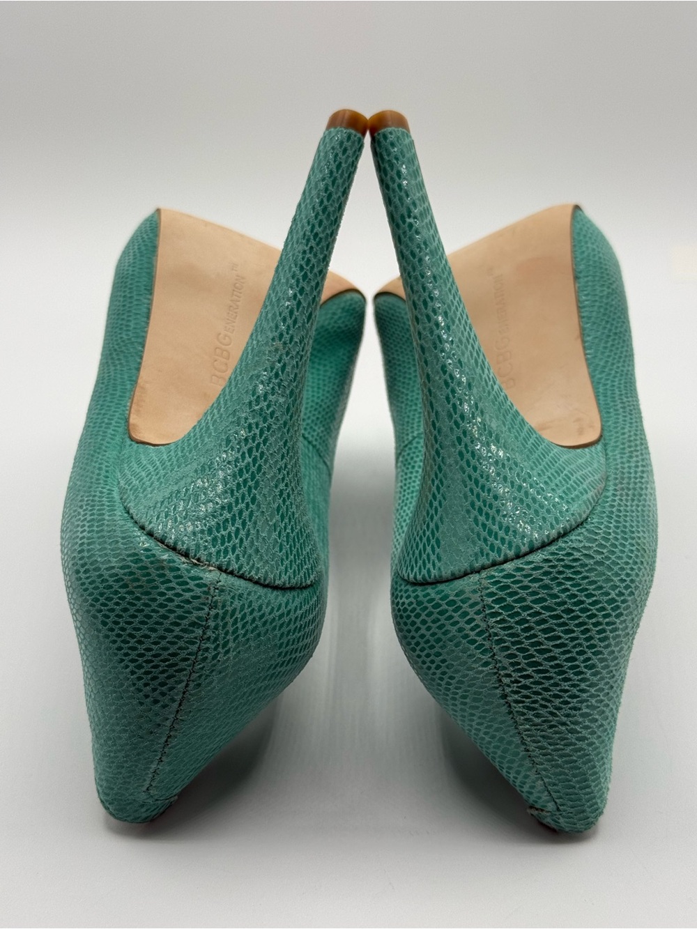 BCBGeneration Parade Platform Heels Teal Textured Pumps Stiletto High Heel Shoes - Picture 9 of 15